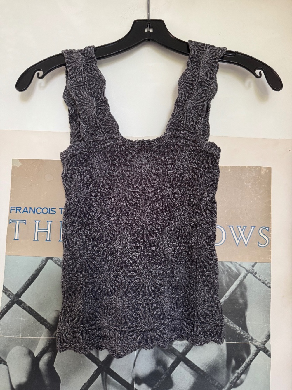 Anthropologie In The Air Black Textured Stretch Tank Top